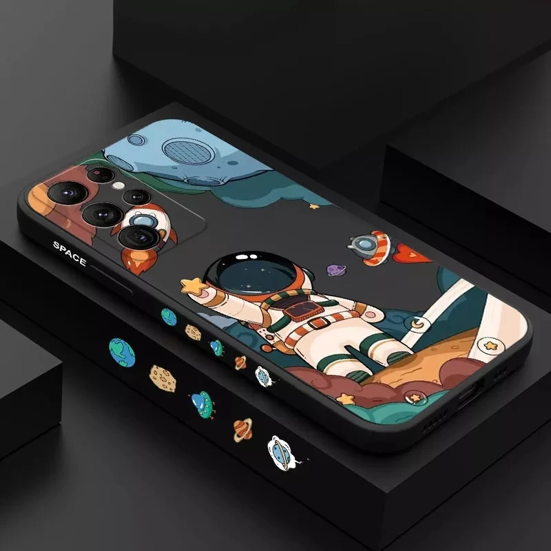 Funda para Samsung S23 Ultra S22 Plus S21 FE, cubierta de teléfono con dibujos animados de astronauta espacial para Galaxy A14 A34 A54 A13 A33 A53 A32 A52