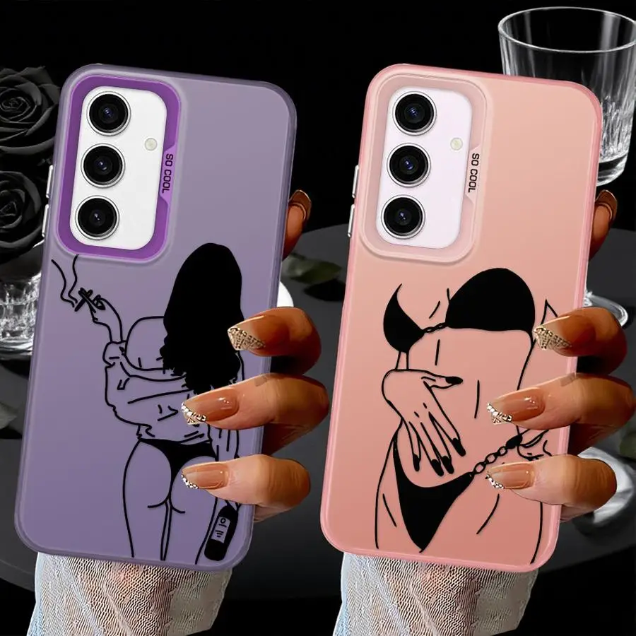 Funda trasera de teléfono para Samsung Galaxy A53 A24 A26 A22 A52 A32 A33 A34 A73 A36 A25 A23 Line Art Beautifu