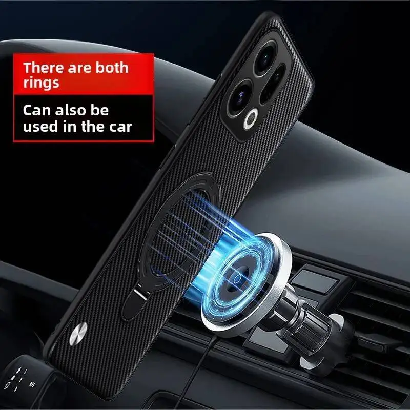 Para OPPO Find X9 Pro funda dura de fibra de carbono PU soporte de anillo cubierta trasera protectora magnética para Find X9 X8 Pro Shell - imagen 3