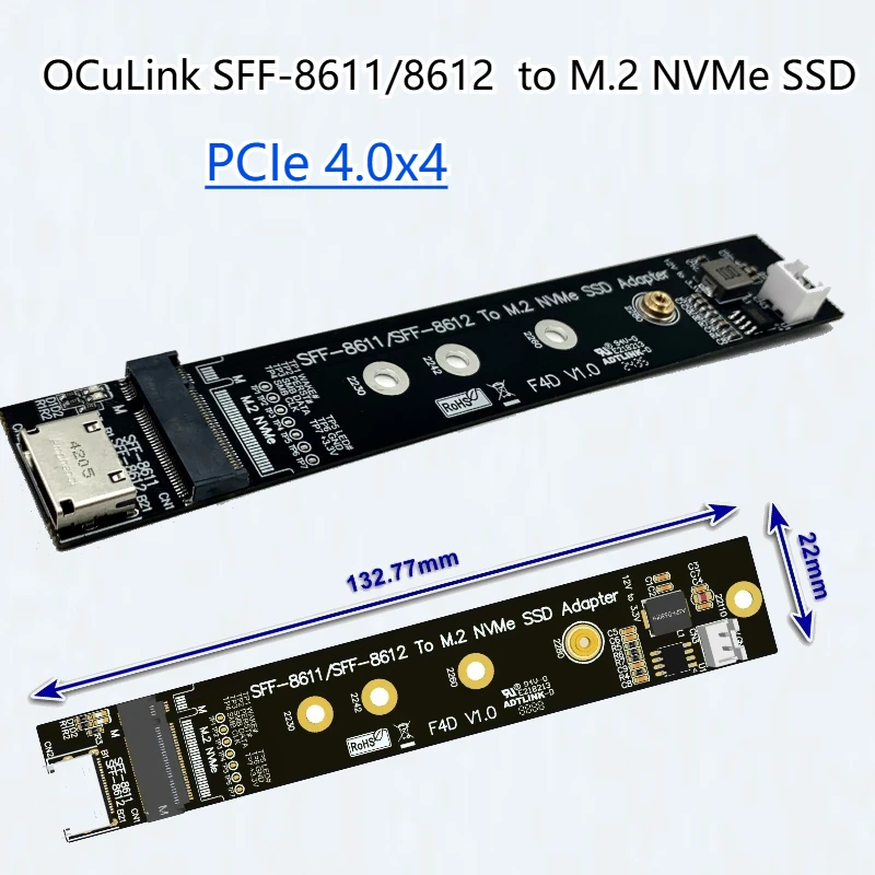 ADT nuevo 64Gbps para SFF-8611/8612 OCuLink a NVMe m-key 2230 2242 2260 2280 M.2 SSD tarjeta adaptadora PCIe 4,0x4 Gen 4 tarjeta convertidora - imagen 2