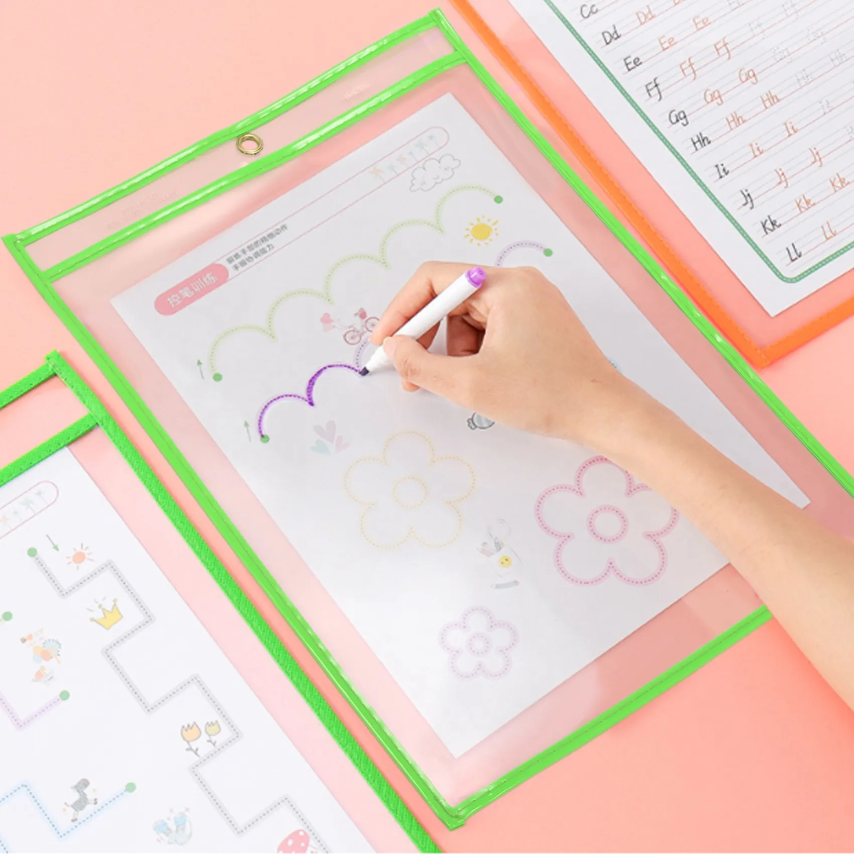 Superior 30 bolsillos de borrado en seco multicolores, bolsillos de gran tamaño 10 X 13, perfecto para la organización del aula, bolsillo reutilizable de borrado en seco - imagen 3