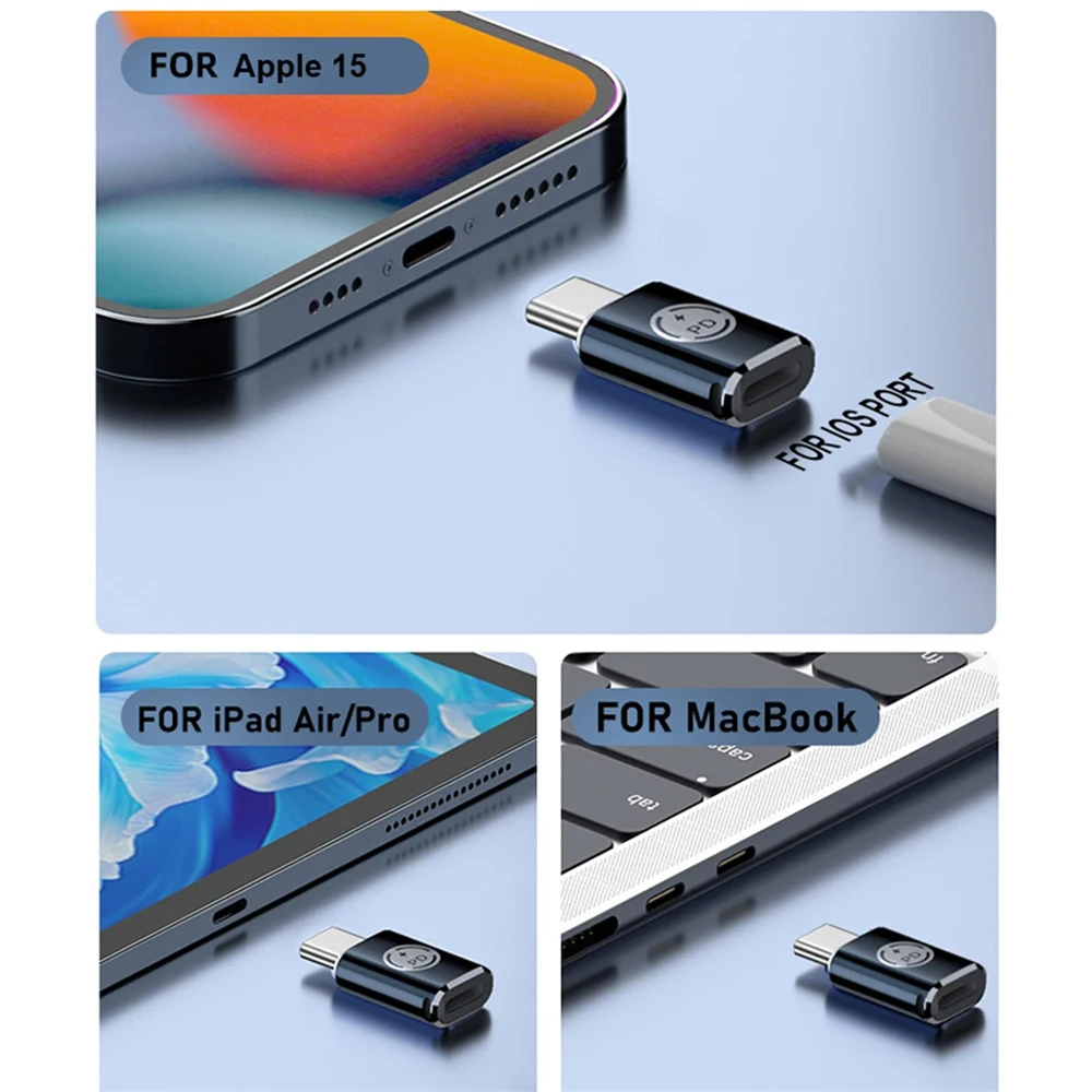 NNBILI-Adaptador USB C macho a IOS hembra, convertidor de transferencia de datos tipo C, carga rápida para iPhone 15 Series, iPad, PD27W - imagen 3