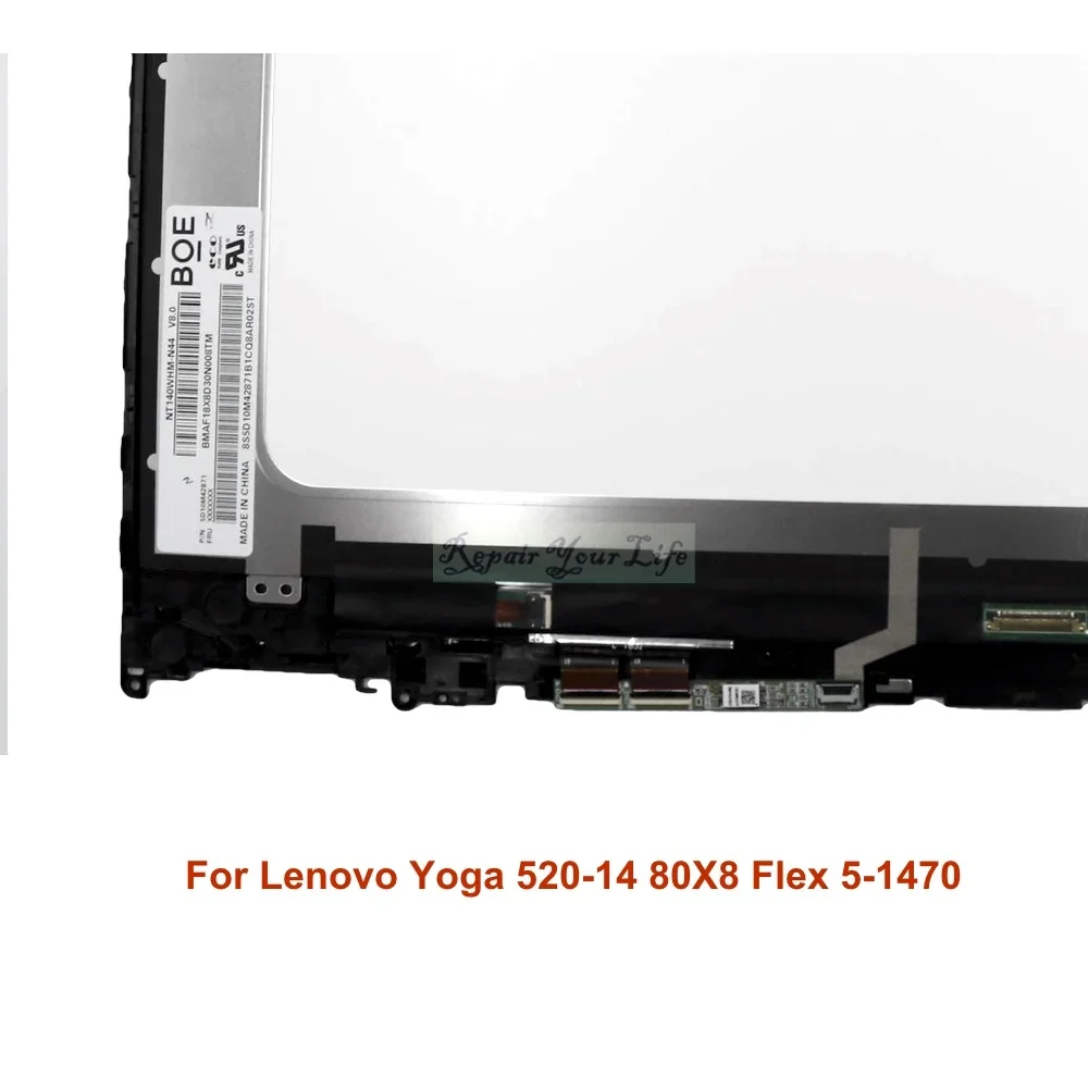 Pantalla LCD para ordenador portátil de 14 pulgadas, montaje de digitalizador táctil para Lenovo Yoga 520-14 80X8 Flex 5-1470 520-14IKB 5D10N45603 5D10N45602, marco - imagen 3