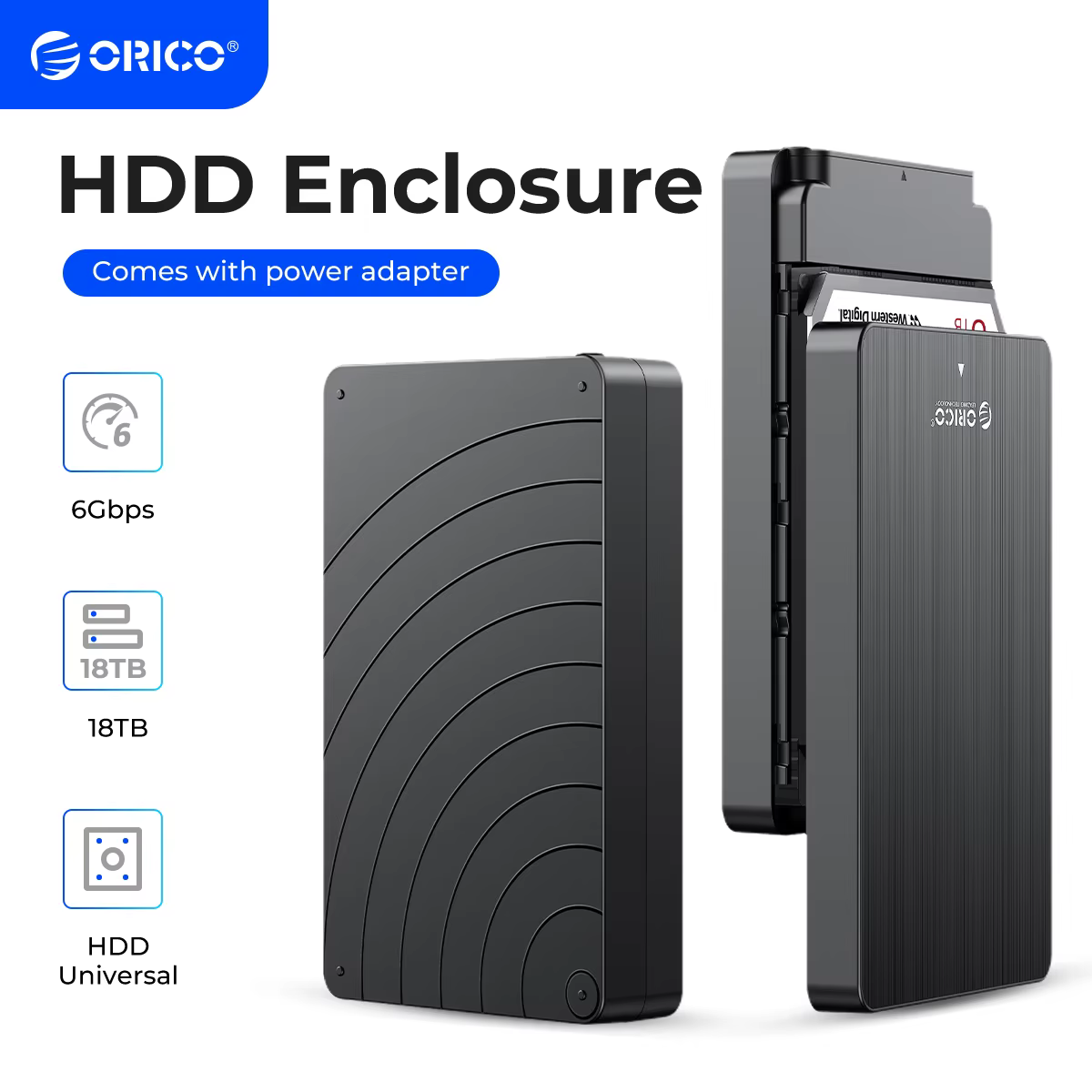 ORICO Caja HDD 3,5 Pulgadas SATA a USB-C - 6 Gbps Con Adaptador 12 V