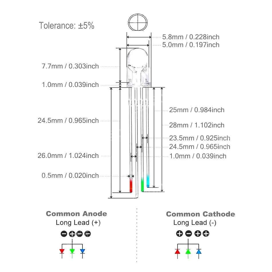 10 Uds 5mm redondo 20cm precableado DC12V lámpara LED luz RGB Multicolor diodo emisor de diodos LED - imagen 5