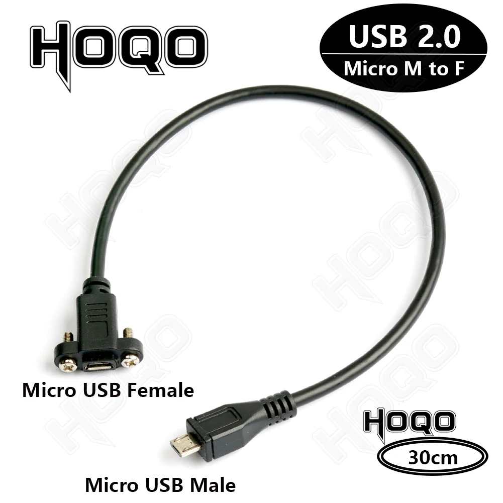 10 Uds Cable de extensión MicroUSB macho a hembra 30cm, USB 2,0 Micro USB paso 17mm con tornillos orificio de montaje en Panel - imagen 2