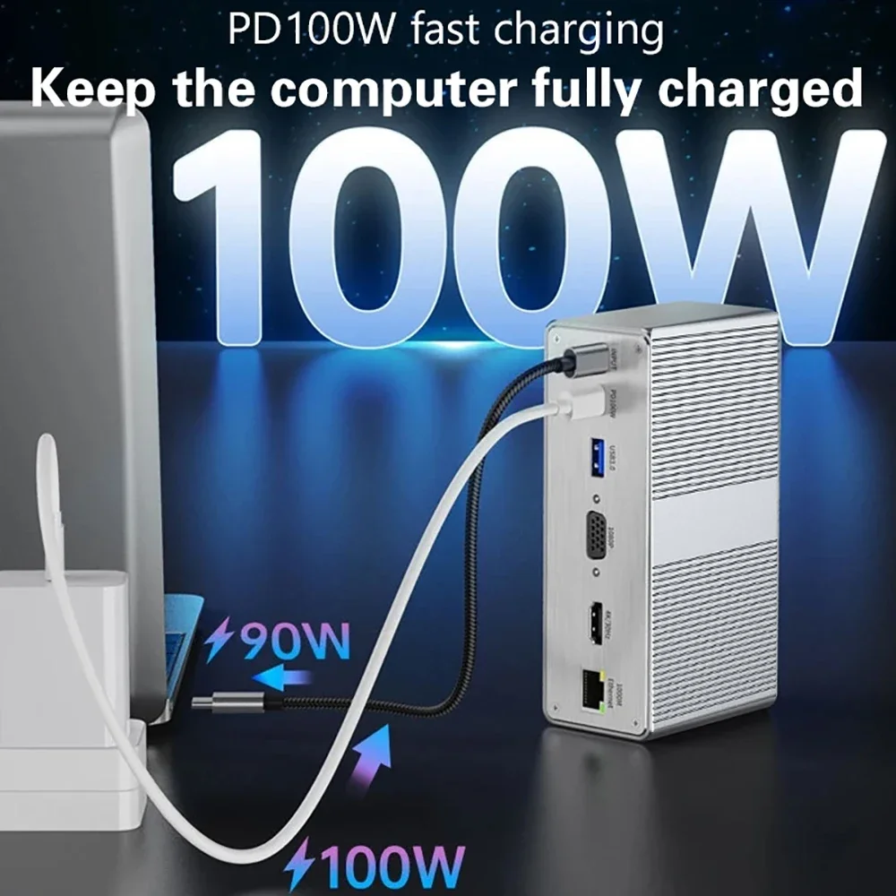 Estación de acoplamiento Vertical 13 en 1, estación de acoplamiento USB C 4K, Compatible con HDMI, adaptador Gigabit Ethernet, concentrador USB 3,0 para PC y portátil - imagen 4