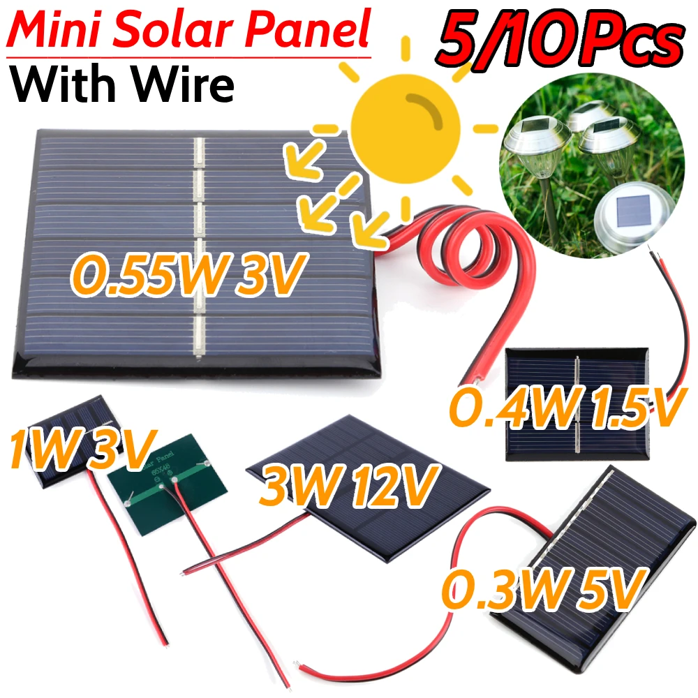 Mini Panel Solar de 3W y 12V, célula Solar pequeña de 0-125MA con Cable, módulo de Panel Solar para batería de 9-12V/teléfono móvil para bomba de ventilador de lámpara
