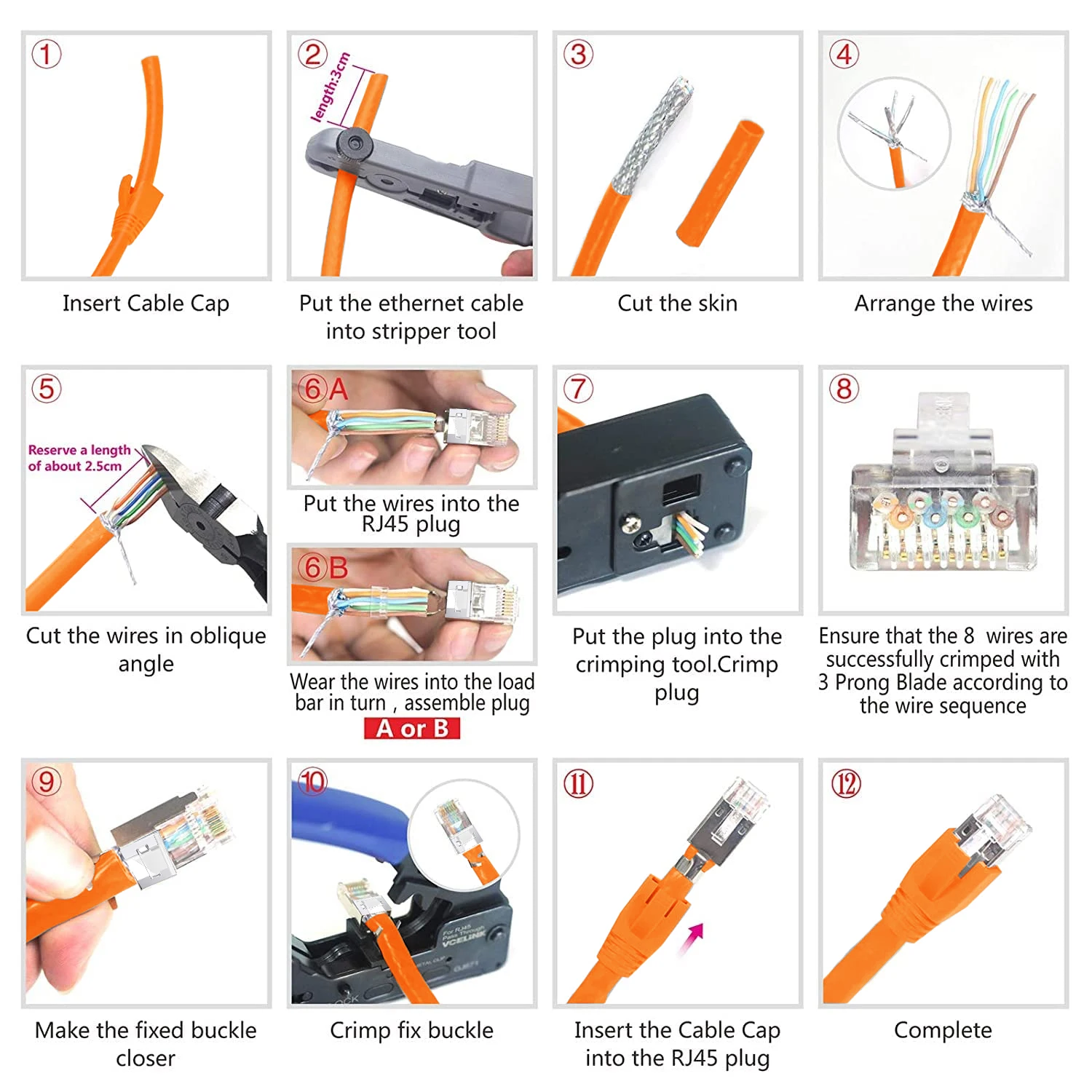 Natalink RJ45 CAT7 CAT6a Conectores Pasantes Blindados, Terminales Modulares Ethernet Bañados en Oro con Fundas de Alivio de Tensión - imagen 5
