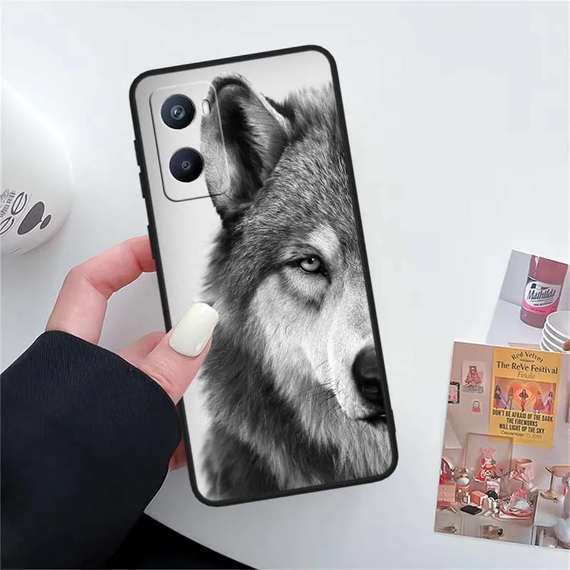 Funda con patrón de arte de lobo para OPPO Reno 12 11 F 10 8 7 6 5 4 Z T Lite Plus Pro 4G 5G funda de teléfono negra - imagen 5