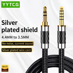 YYTCG Cable de Audio Hifi de 4,4mm a 3,5mm macho a macho Chapado en plata Balanza de 4,4mm a conector auxiliar de 3,5mm Cable adaptador de Audio equilibrado