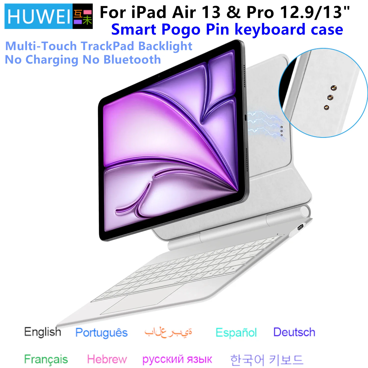 Funda con teclado mágico inteligente Pogo Pin para iPad Air 13 pulgadas M3 2025 M2 2024 iPad Pro 13 "12,9" cubierta para teclado con retroiluminación multitáctil