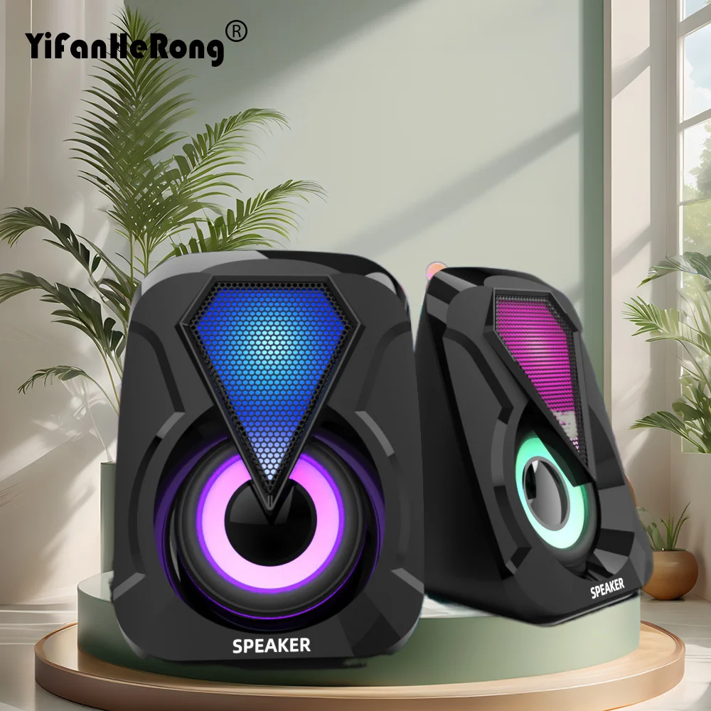 Altavoces de ordenador con cable USB, subwoofer estéreo de graves con luz LED colorida para teléfonos inteligentes portátiles, reproductor de MP3