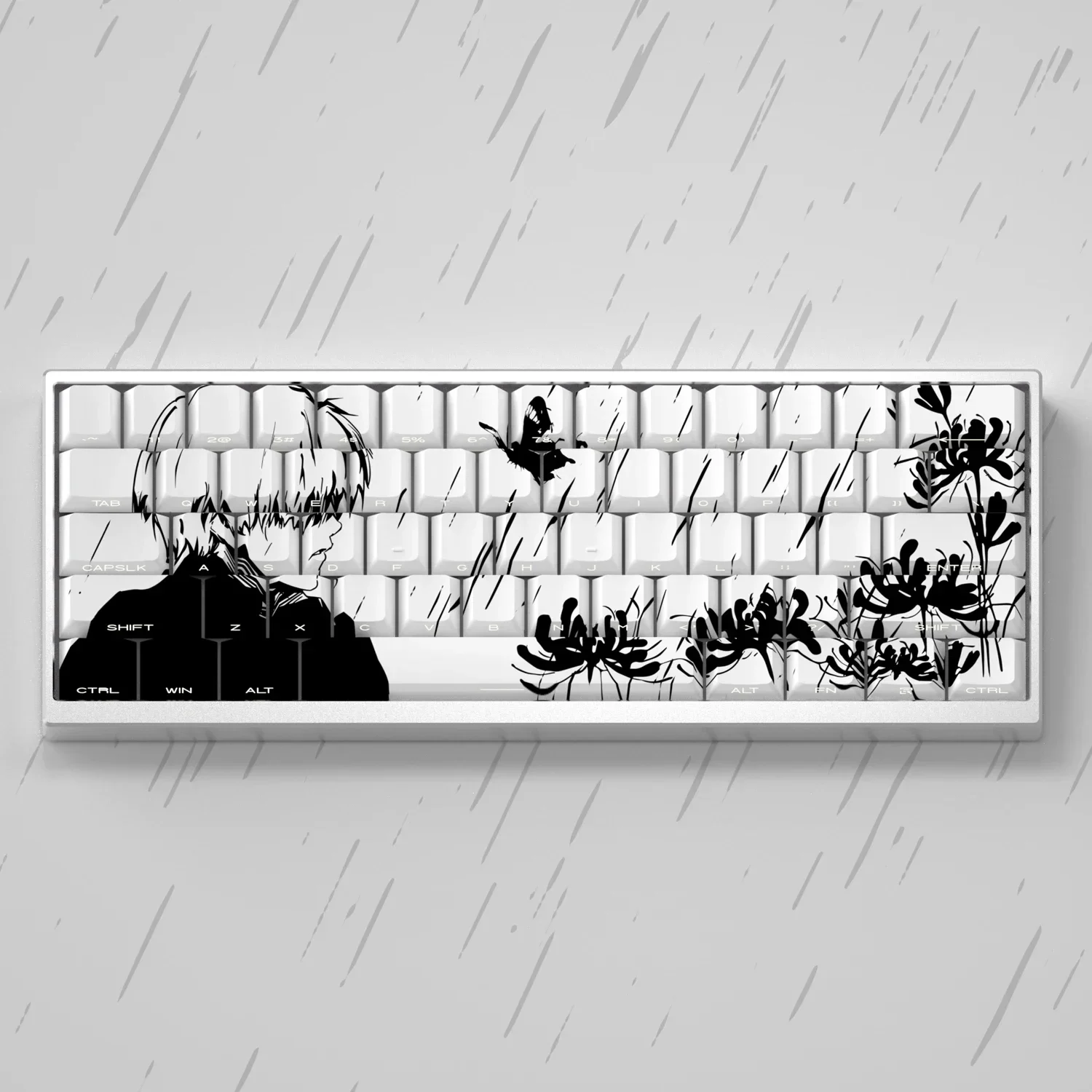 Juego de teclas con tema de cómics en blanco y negro, perfil de cereza PBT, 130 teclas, teclas originales personalizadas hechas a mano para teclado mecánico