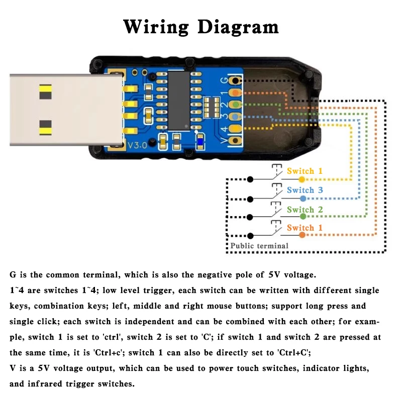 Interruptores de pie USB de 4 vías y 8 vías, botones de placa de circuito de combinación rápida personalizados, simulan el módulo de teclado y el ratón, compatible con retardo de tecla - imagen 4