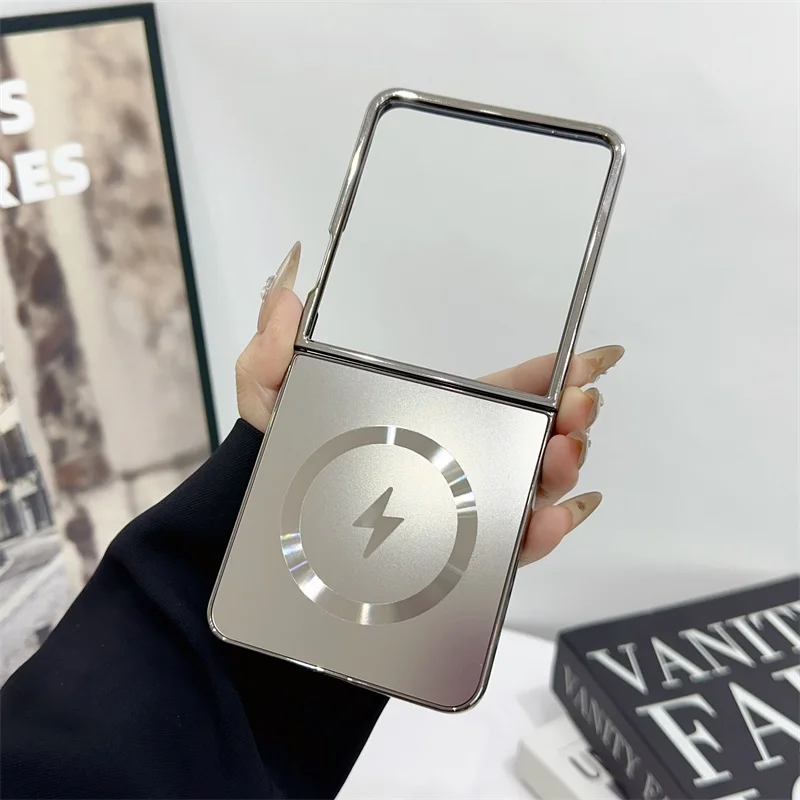 Funda de teléfono magnética chapada AG para Samsung Galaxy Z Flip 6 5 4 3 5G Z Flip7 para Magsafe mate a prueba de golpes cubierta de carga inalámbrica - imagen 4