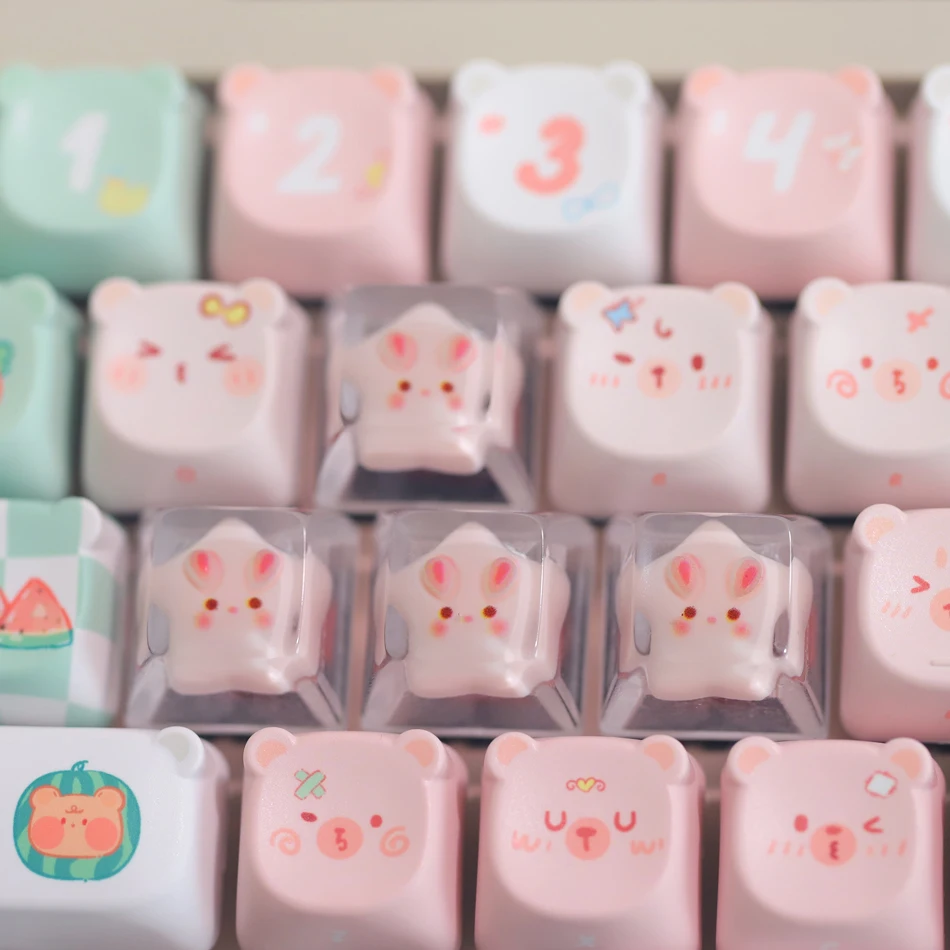 Teclas direccionales para teclado, teclas suplementadas de resina con retroiluminación de juego, conejo, Panda, estrella de cinco puntas, eje cruzado rosa, 4 Uds. - imagen 5