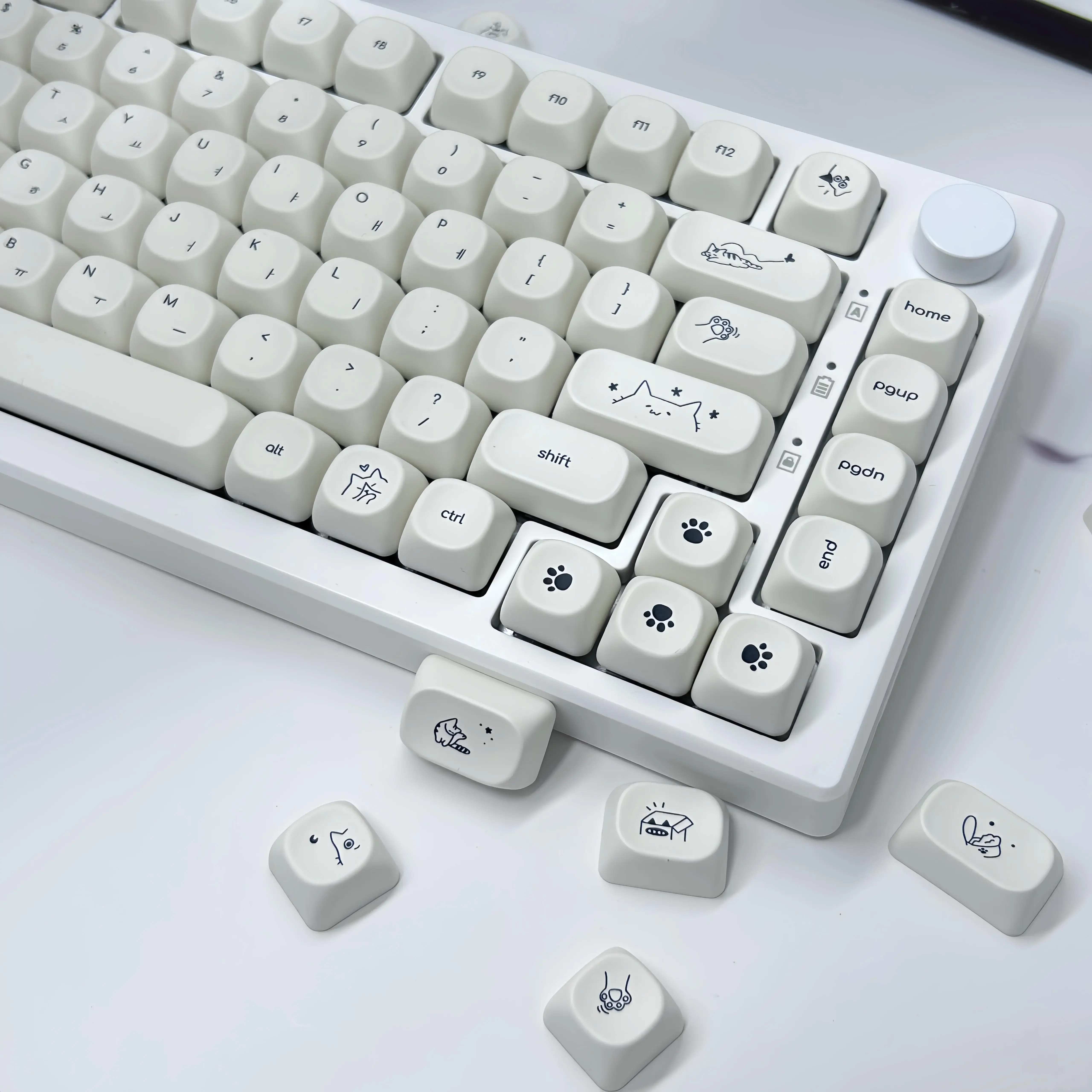 Teclas coreanas con tema de gato, tapa redonda con perfil MOA, sublimación térmica PBT, teclas colgantes blancas leche para teclado mecánico - imagen 2