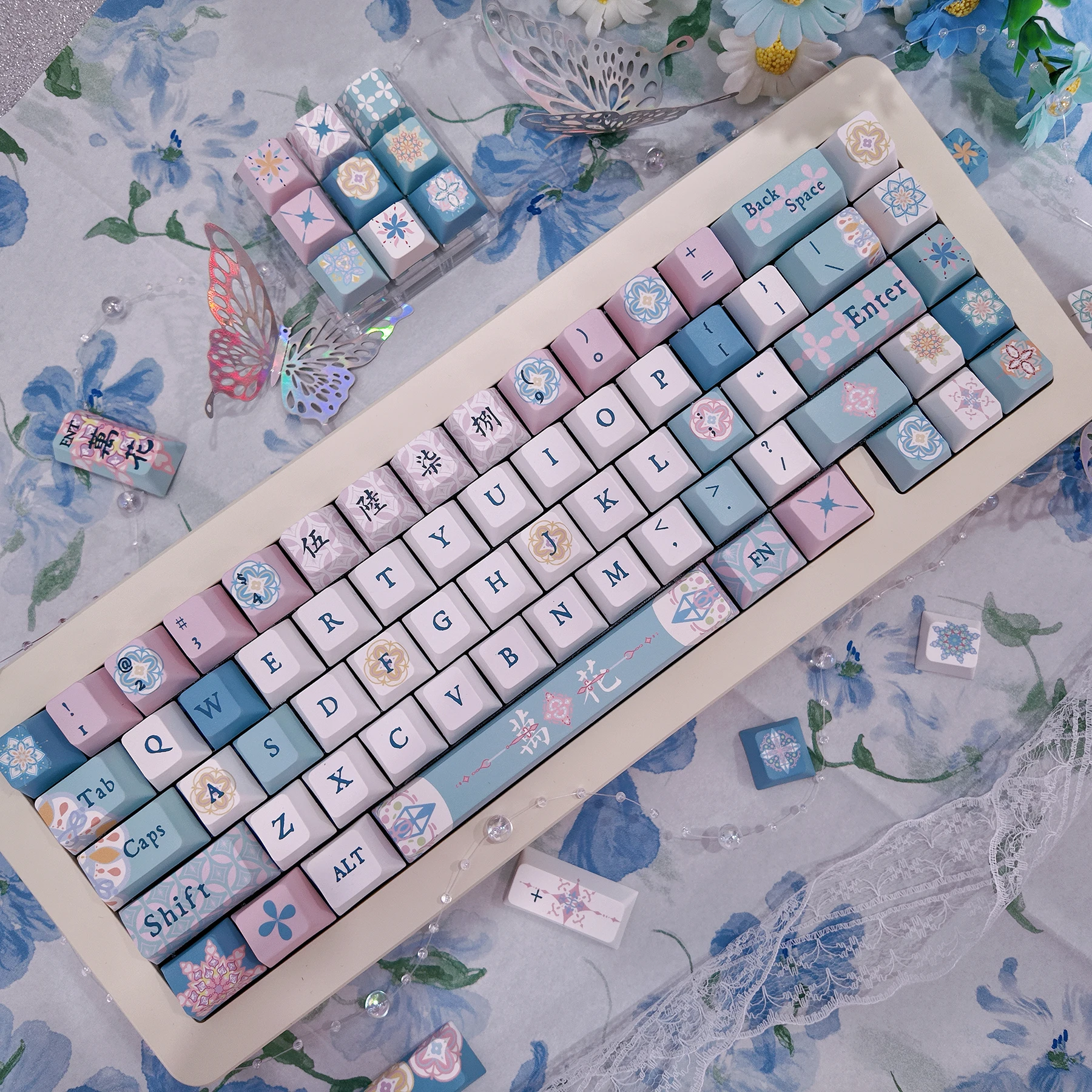 Teclas con tema de caleidoscopio de 120 teclas, teclas retroiluminadas Chreey PBT Dye-Sub, tapa de tecla para juegos de Anime para teclado ANSI 61 68 87 104 108 - imagen 2