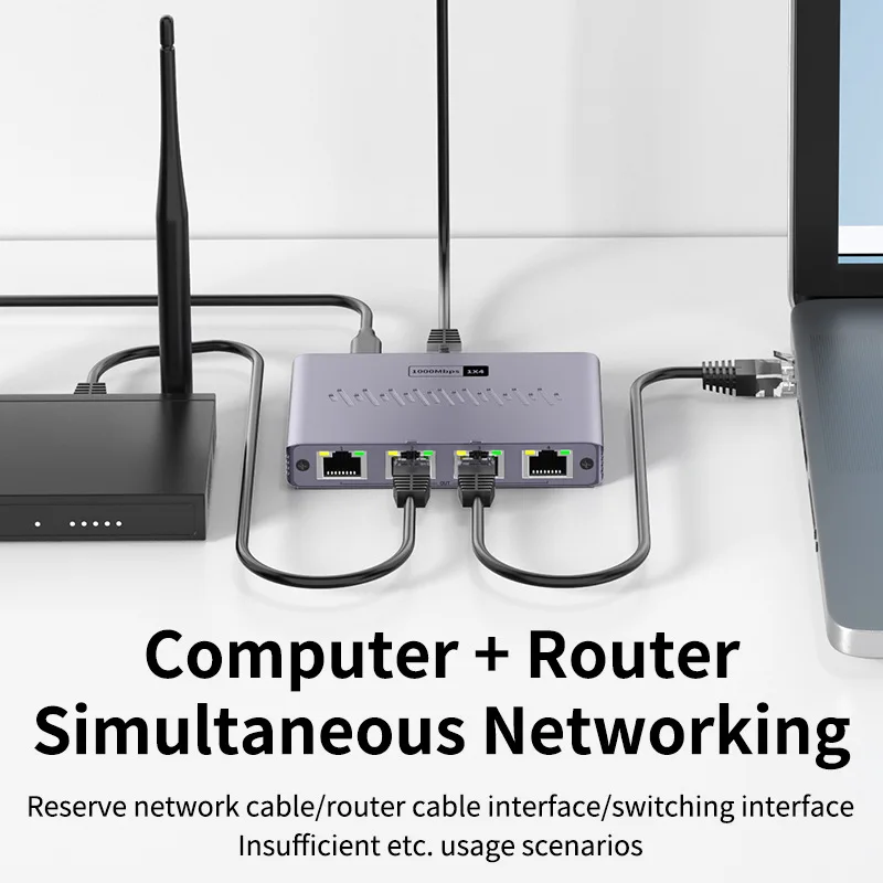 Divisor de Cable de red RJ45, conmutador Gigabit Ethernet de 1 a 4 puertos, adaptador de expansión de Internet LAN de 1000Mbps, convertidor de red RJ45 - imagen 2