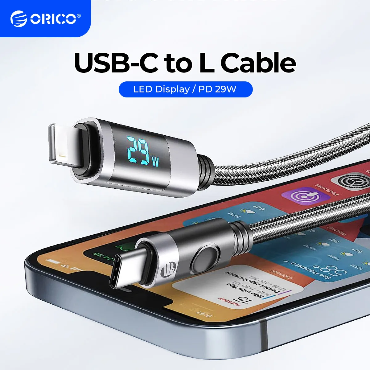 ORICO-Cable USB tipo C para MacBook, pantalla LED, carga rápida para iPhone, 13, 14 Pro Max - imagen 2