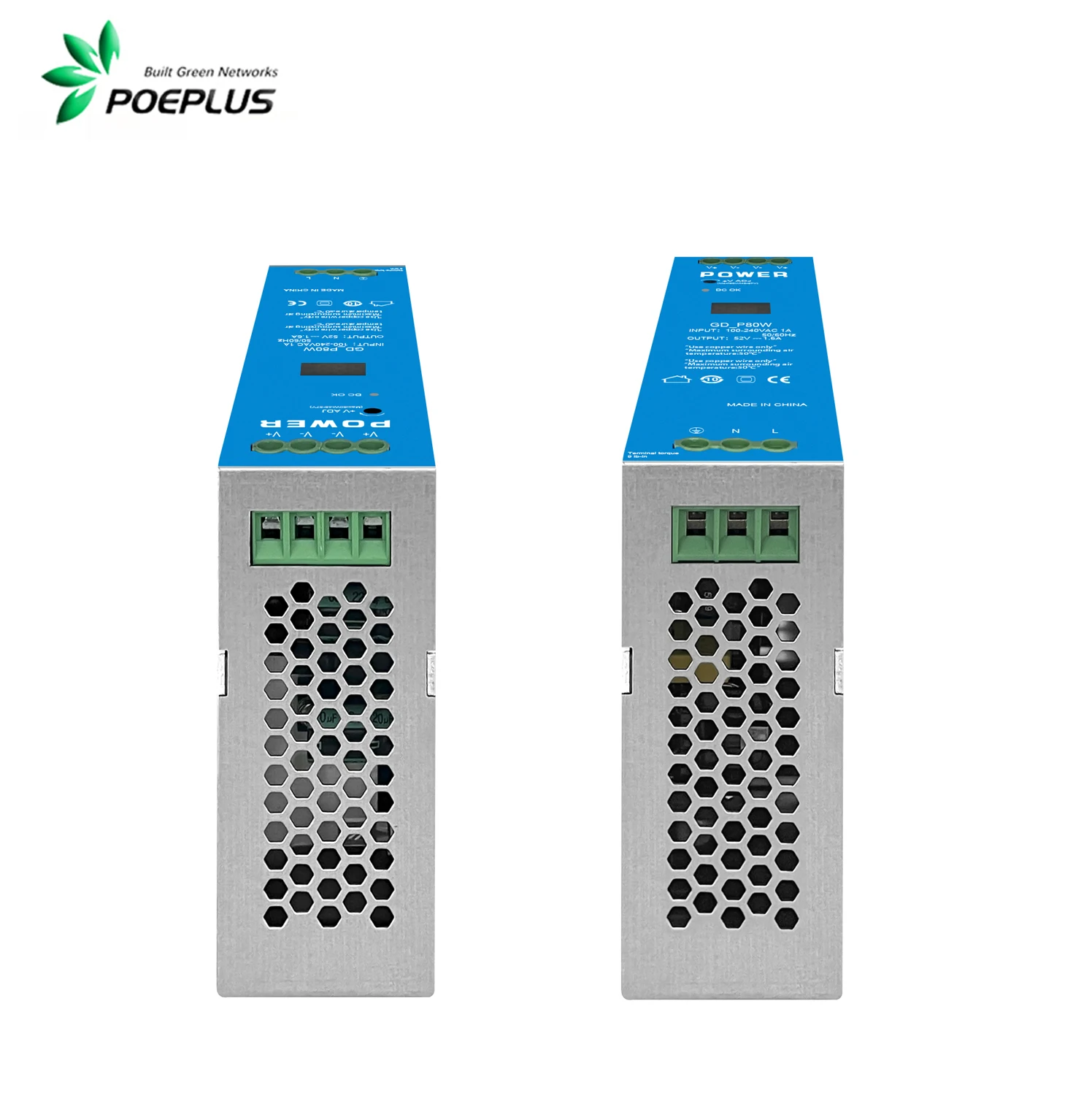 Fuente de alimentación DIN de grado Industrial de 80/120W, entrada de 90-265Vac, salida ajustable de 48-57Vdc, salida CC doble, pantalla LED - imagen 5