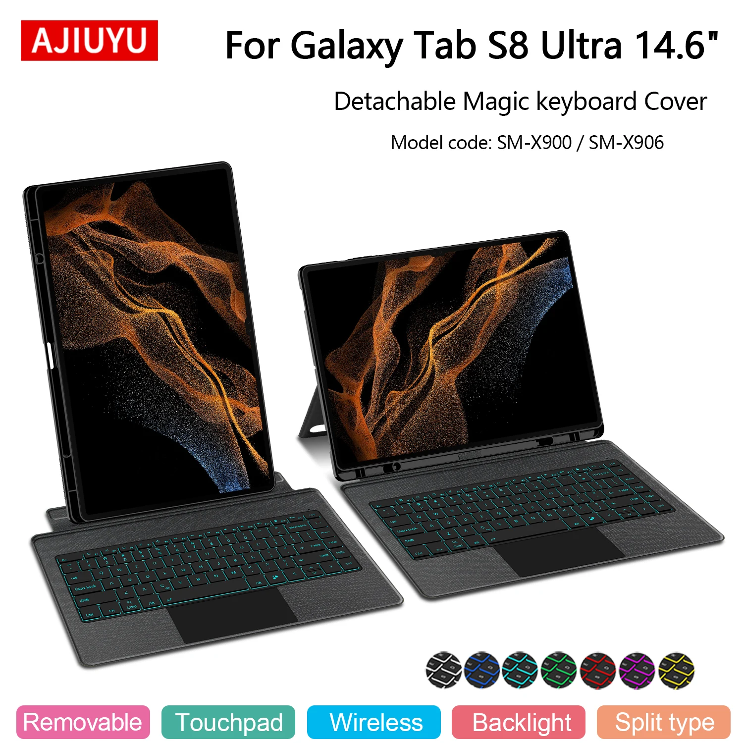 Teclado con retroiluminación TouchPad para Samsung Galaxy Tab S8 Ultra, funda de 14,6 pulgadas 2022, SM-X900 SM-X906, cubierta de teclado mágico desmontable