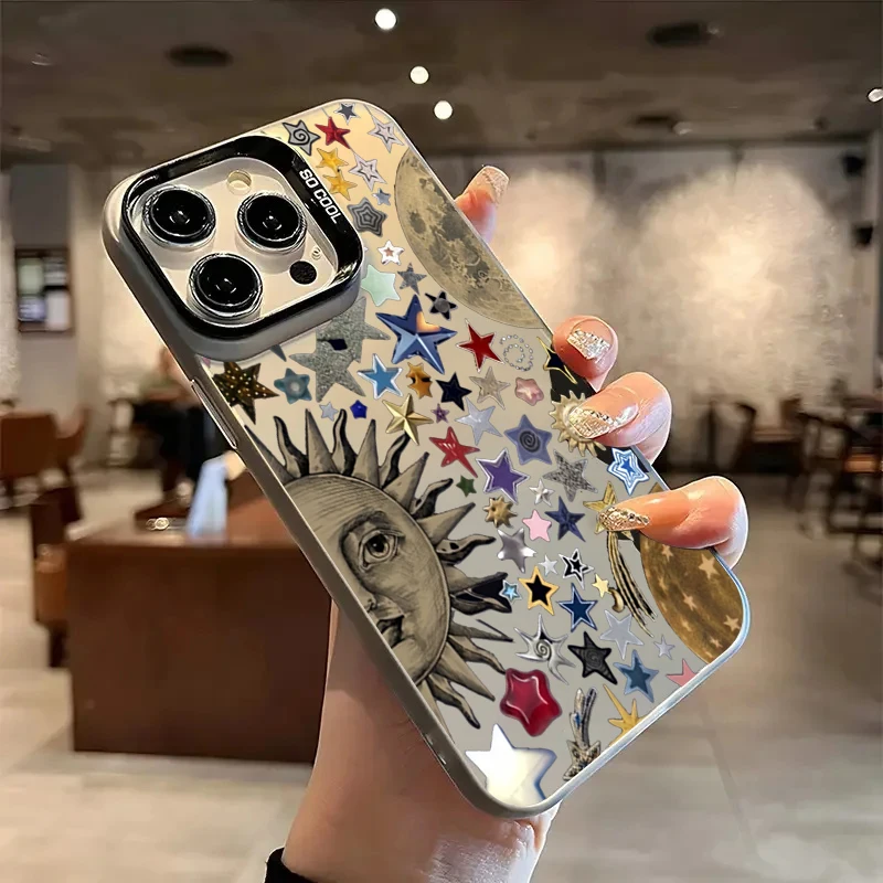 Funda de teléfono galvanizada con forma de estrella y Luna colorida para Samsung Galaxy A06 A16 A23 A26 A34 A55 S25 Ultra S24 Plus S23 FE S22 S21 - imagen 2