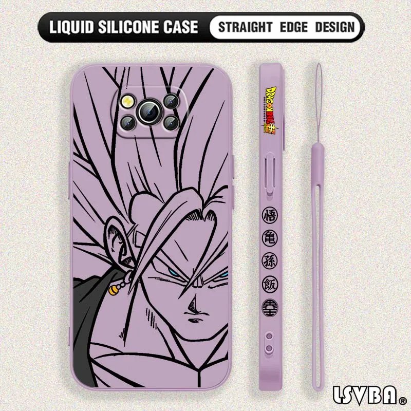 Funda fresca de Anime d-dragon Balls Saiyans para Xiaomi Poco X6 X5 X4 X3 M6 M5 M3 F6 F5 F4 F3 GT Pro 5G, funda de teléfono con cuerda izquierda líquida - imagen 4