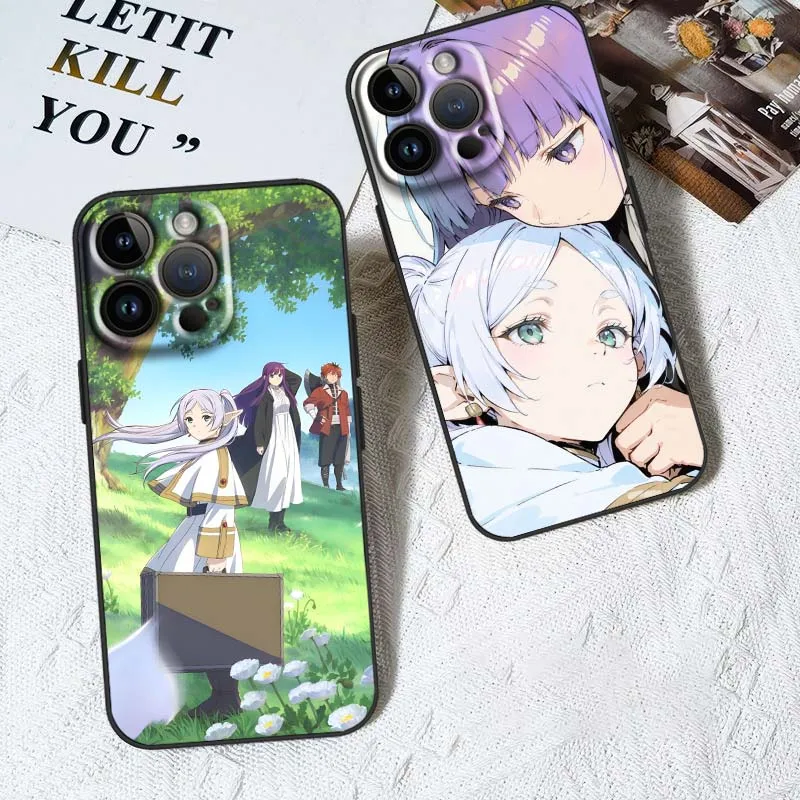 Japón Anime Frieren para Apple iPhone 12 11 8 7 6 6S XS XR X SE Mini Plus Pro Max funda de teléfono negra - imagen 2