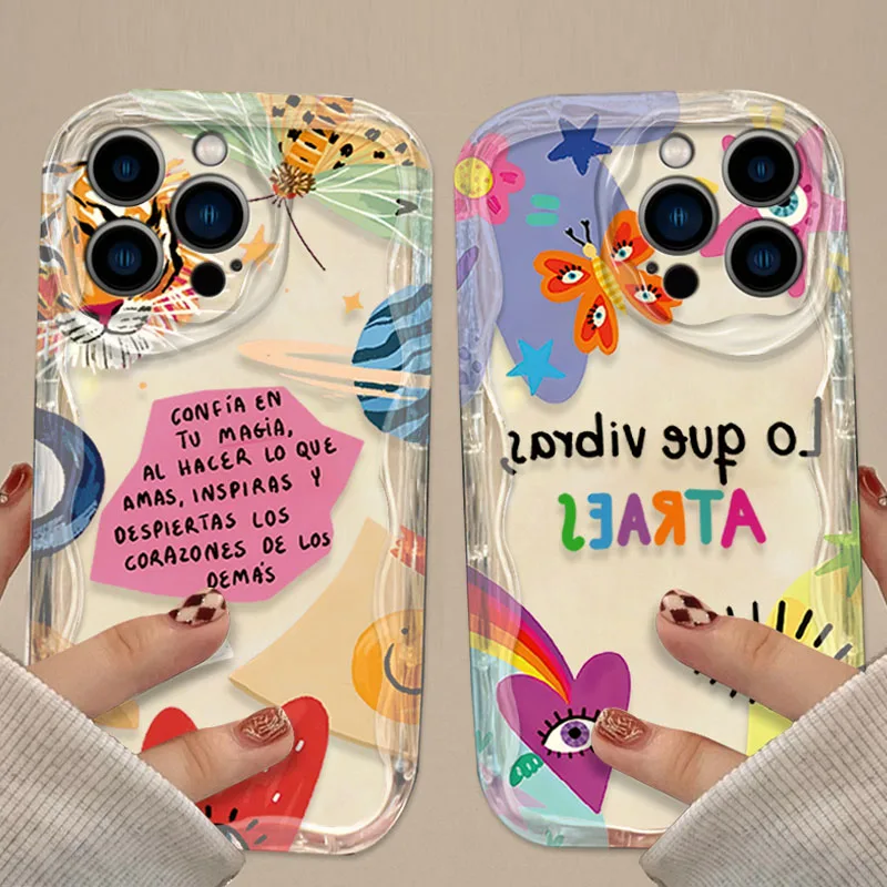 Funda colorida con diseño de ojo de arte, amor, corazón, onda 3D, para iPhone 15, 14, 13, 12, 11 Pro Max X XR XS 8, 7, 6, 6S Plus SE 2020, funda transparente a prueba de golpes