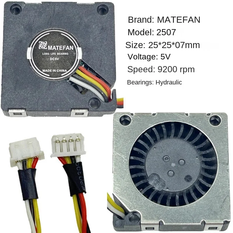 MATEFAN 2507: Mini ventilador ultradelgado 25x25x7mm 12V 15400RPM, silencioso, microrefrigeración de 4 cables 25x7mm, 9200RPM 5V