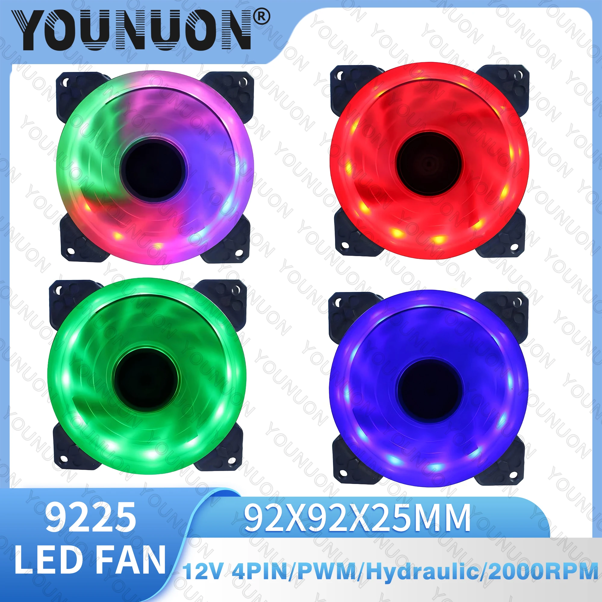 Ventilador LED de 9cm y 92mm, 90mm, 4 pines, PC, caja de ordenador de escritorio, ventilador enfriador de refrigeración, 12V, 9225, 92x92x25mm, GPU, CPU, Enfriador, doble luz Halo