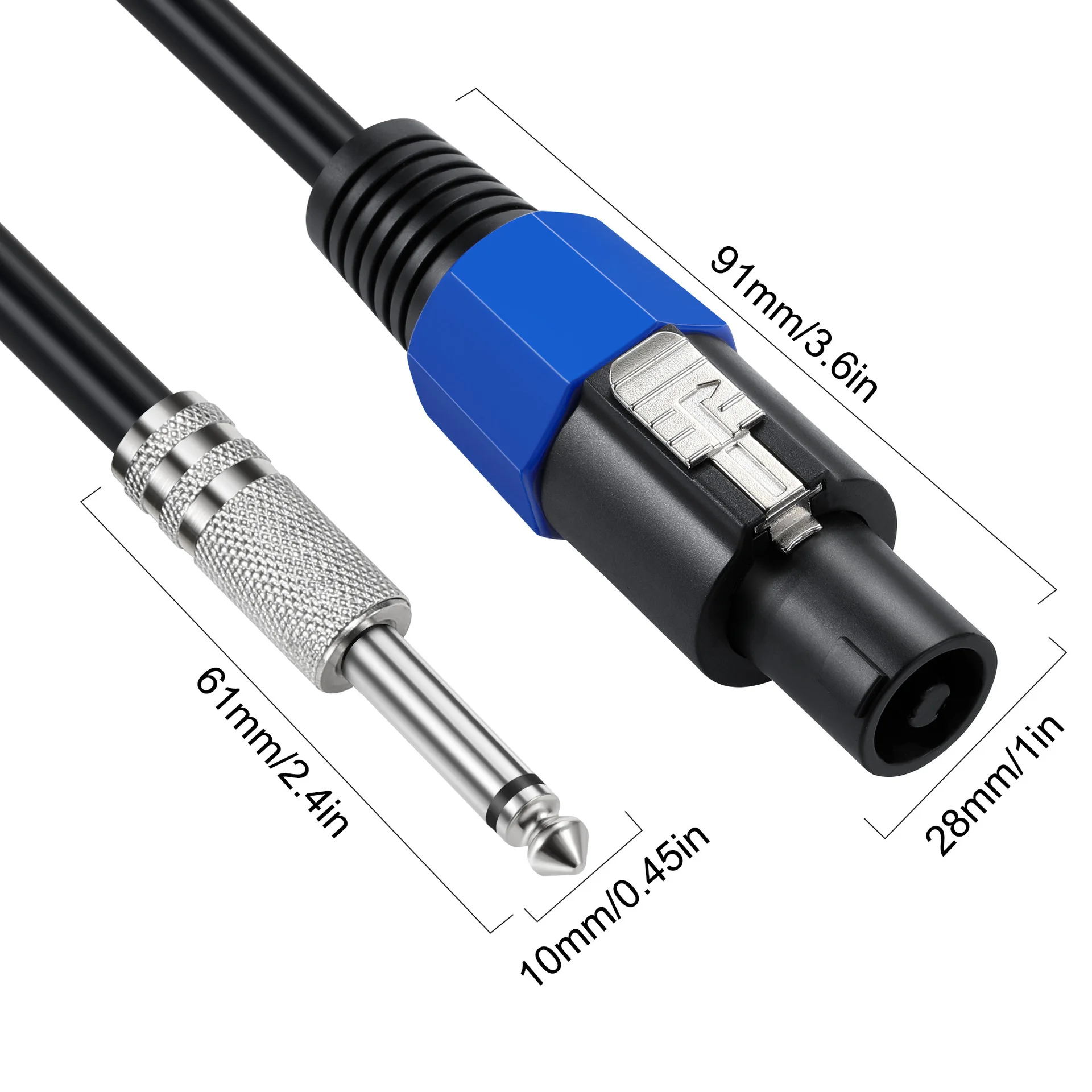 Cable de altavoz Speakon a 6,35mm, conector macho Speakon a 6,35 6,5 macho, Cable de altavoz TS para DJ/PA, conector Speak-on a enchufe TS 1/4 - imagen 3