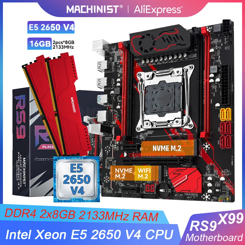 MACHINIST RS9 X99 Kit de placa base Intel LGA2011-3 Xeon E5 2650 V4 procesador 2x8gb DDR4 memoria RAM Dual NVME M.2 cuatro canales - imagen 2