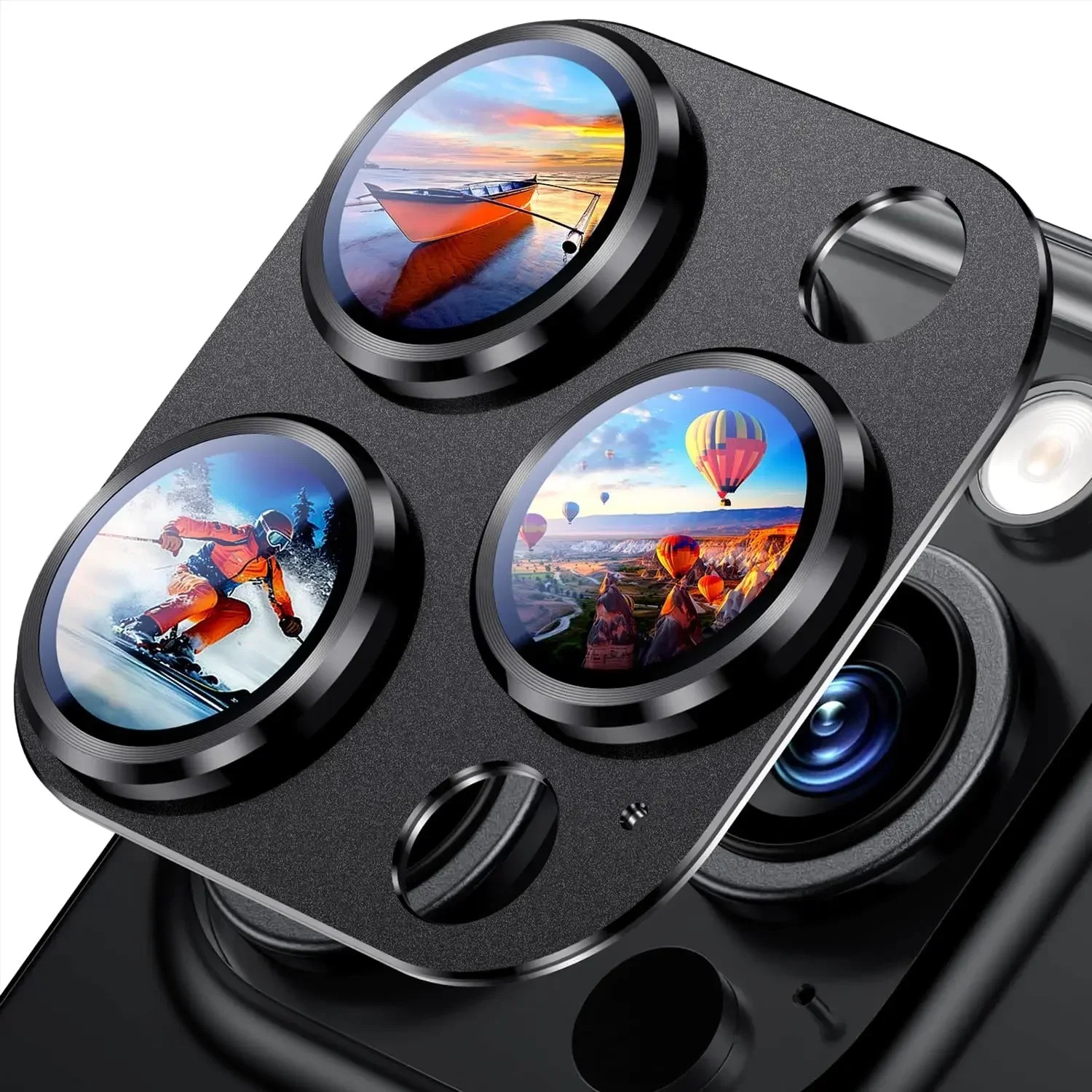 Protector de lente de cámara de Metal 3D para iPhone 11 12 13 14 15 16 Pro Max 13 12 Mini 14 15 16 Plus película transparente HD de vidrio templado para cámara