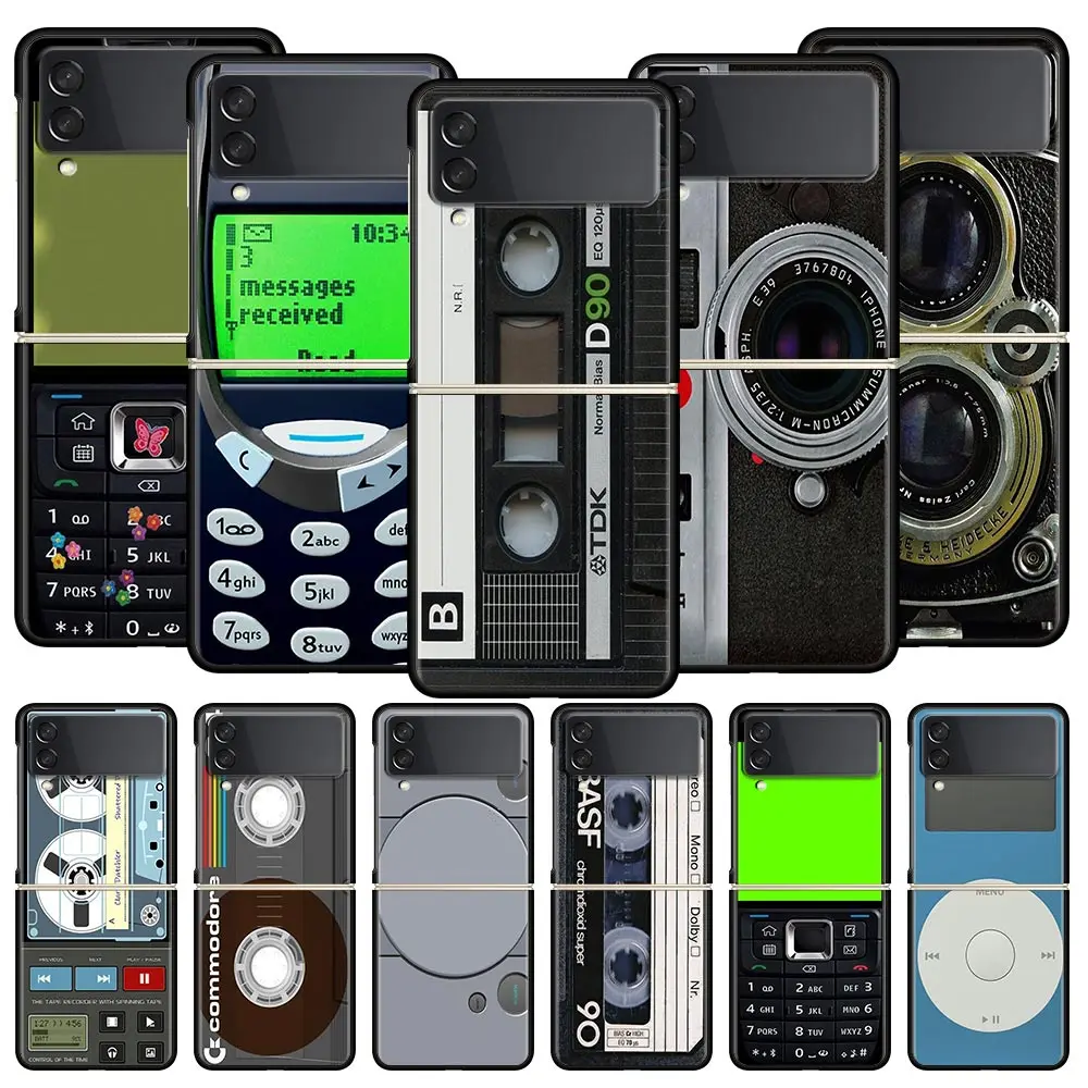 Funda de teléfono de estilo Retro con cinta de Cassette Vintage para Samsung Galaxy Z Flip 4, 5, 3, carcasa de PC dura negra plegable para Samsung Z Flip5