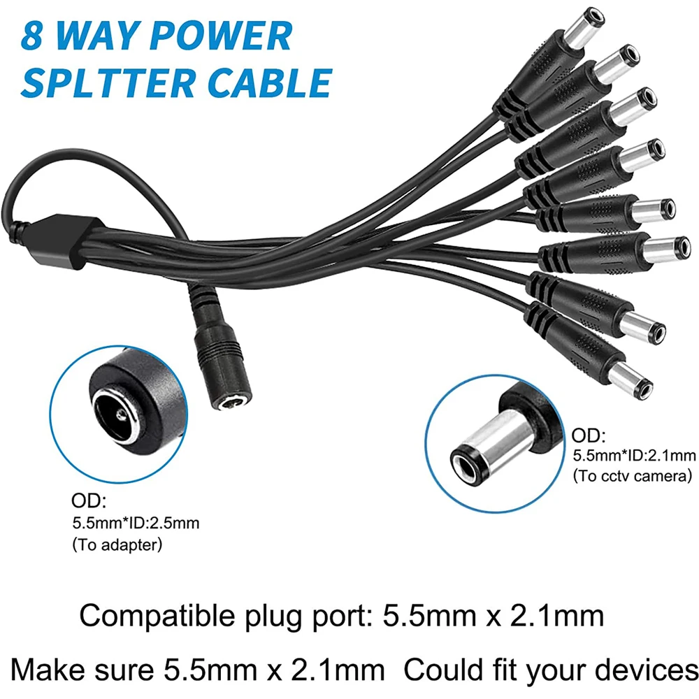 Adaptador de fuente de alimentación de 12V 5A con Cable divisor de 8 vías 100 ~ 240V convertidor de CA a CC para cámara de seguridad CCTV DVR vigilancia Syst - imagen 4