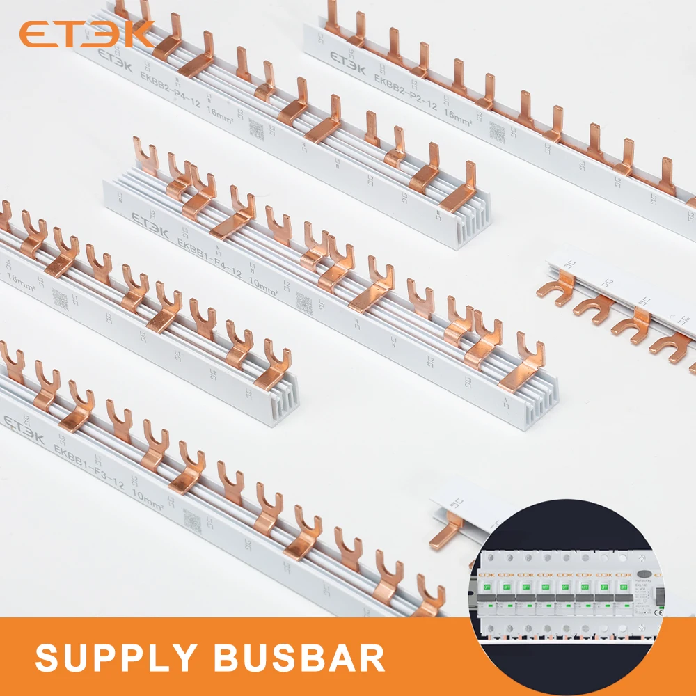 Barra colectora eléctrica de cobre ETEK, 1P/2P, tipo Pin/horquilla, 12 vías, 8 vías, 6 vías para terminales de peinado de conector MCB 63A EKBB1