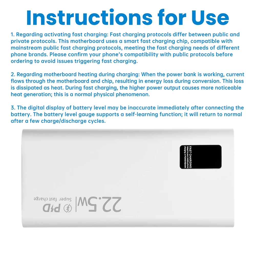 Placa base de carga rápida de 22,5 W, Kit de bricolaje, caja de batería 1260110, Kit de bricolaje, funda de banco de energía de 20000mAh