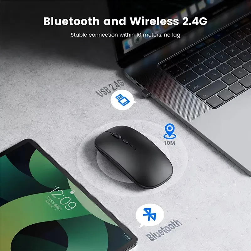 Ratón de carga de modo dual Bluetooth 5,0 silencioso juego de portátil niñas G ratón negro inalámbrico - imagen 2