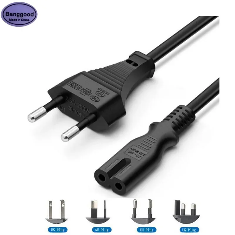 Cable cargador adaptador de CA Universal de 1,5 M y 2 clavijas para Toshiba HP Acer Asus Dell Samsung PC fuente de alimentación para ordenador portátil enchufe U/EE. UU./AU/Reino Unido