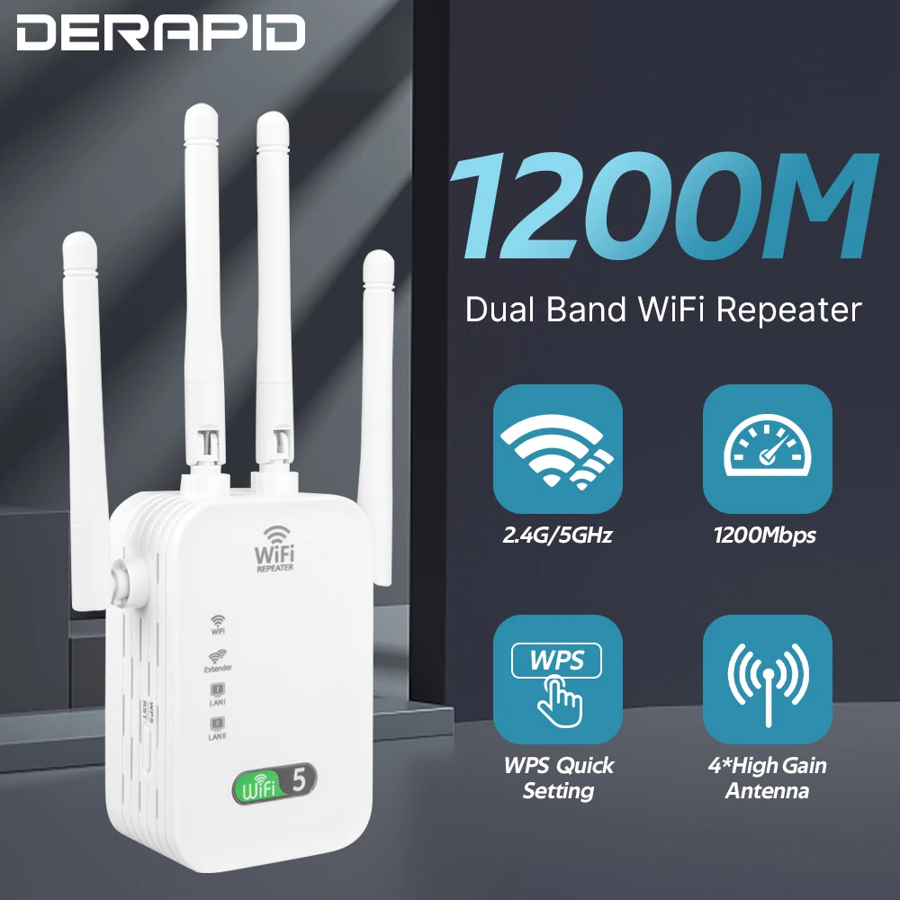 Repetidor WiFi de doble banda de 1200Mbps, extensor de señal inalámbrico de 2,4G y 5GHz, amplificador de señal de largo alcance para el hogar