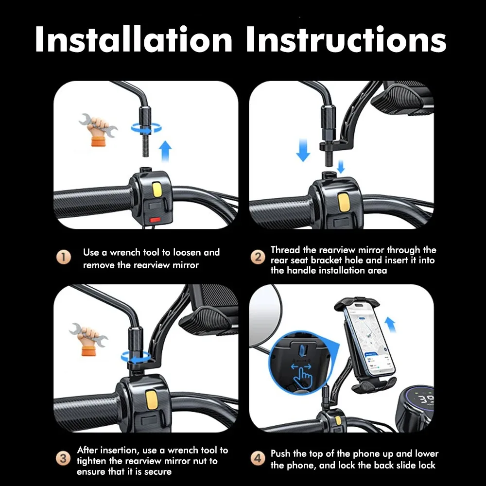 Soporte para teléfono de bicicleta, espejo retrovisor para motocicleta, soporte para teléfono, soporte para manillar de bicicleta, Clip para iPhone, Xiaomi y Samsung - imagen 4