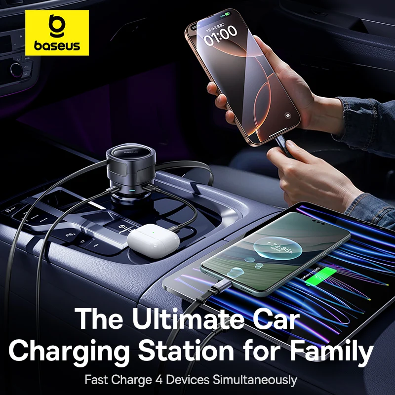 Baseus 90W cargador de coche tipo C iP Cable retráctil Dual cargador de teléfono PD QC SCP AFC PPS carga rápida para iPhone Samsung Xiaomi - imagen 5