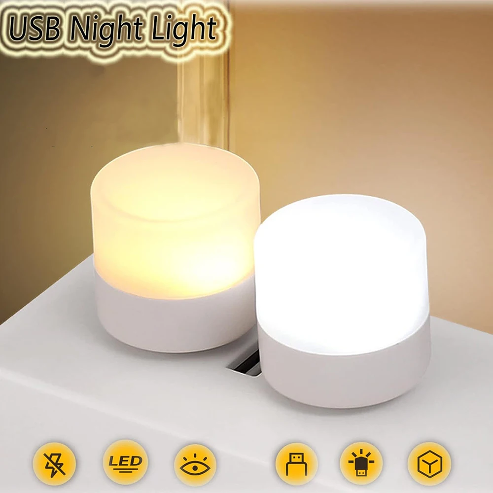 1/3/5/10 Uds. Luz nocturna USB bombilla LED enchufable blanca cálida luz portátil para el ambiente del hogar luz nocturna de lectura de ahorro de energía - imagen 3