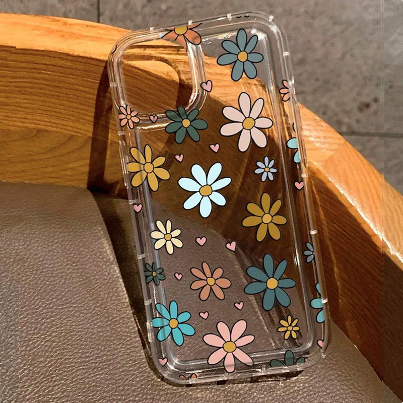 Funda de teléfono con estampado Floral y corazón para Iphone 16 15 14 13 12 11 Pro Max 7 8 16E, funda transparente de TPU suave para IPhone 16 Plus