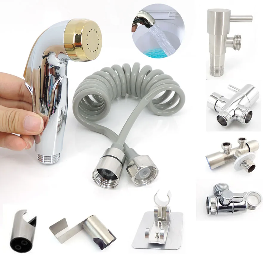 Pulverizador de bidé de mano ABS wc grifo rociador de agua limpiador de enema lavado oro plata cabezal de ducha válvula manguera kit ducha Baño - imagen 2