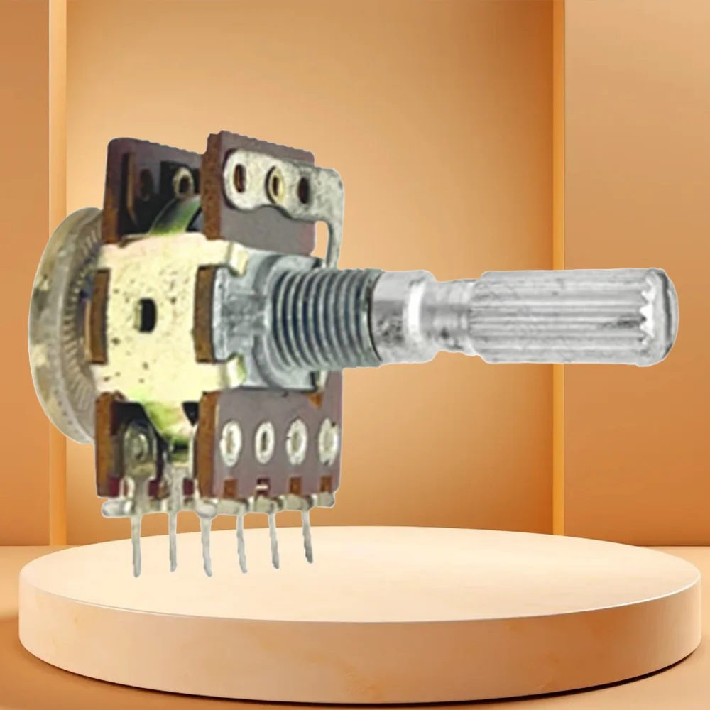 Potenciómetro de Control de volumen de Audio escalonado Dual B100K para amplificador de Audio con grifo de ruididad 16 tipo 8 pines eje de 25mm