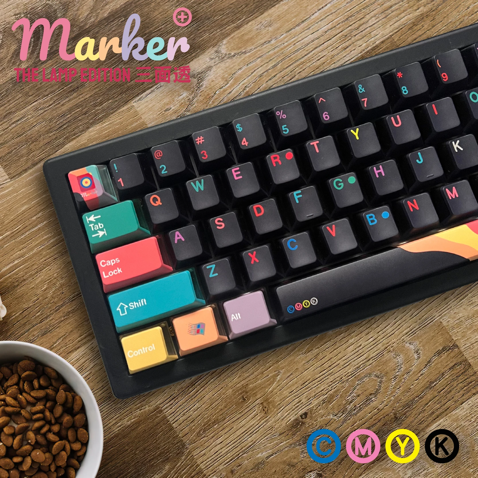 Juego de teclas con tema translucidez de tres caras de arcoíris negro, teclas personalizadas con perfil de cereza PBT para accesorios de teclado mecánico